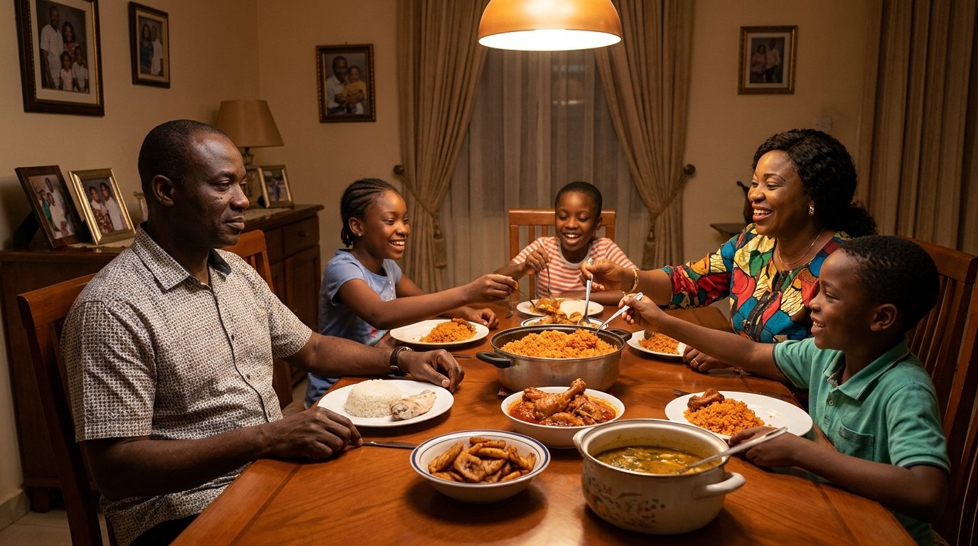 Nigerian man at family dinner with separate ulcer plate